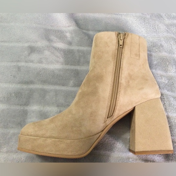 Lisa Vicky Niftyx Camel Kid Suede Block Heeled Ankle Platform Boots Size 9M - Picture 10 of 12